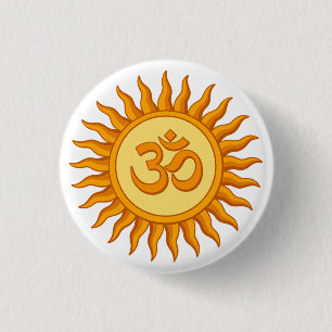 Om Symbol in Radiant Sun Spiritual Hindu Design 3 Cm Round Badge