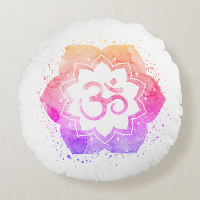 *~* OM Symbol Lotus Flower Mandala Ombre Round Cushion (Front)