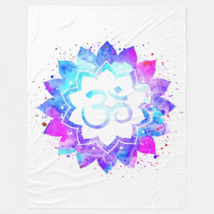 *~* OM Symbol Lotus Flower Mandala White New Age Fleece Blanket