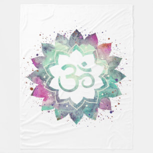 -* OM Symbol Lotus Flower Mandala White Teal Fleece Blanket