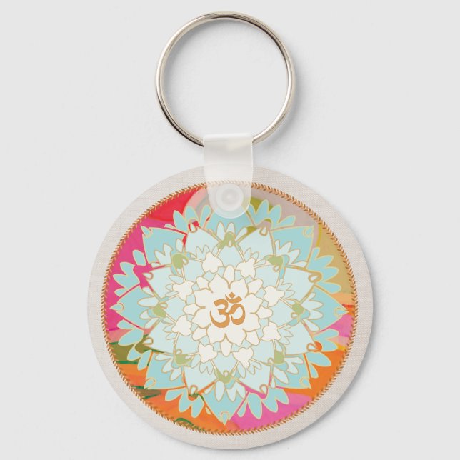 OM Symbol Lotus Mandala Key Ring (Front)