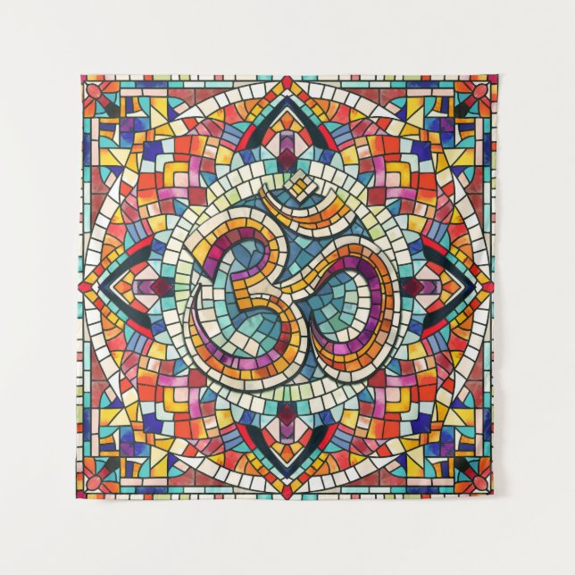 OM Symbol Lotus Mandala Mosaic Tapestry (Front)