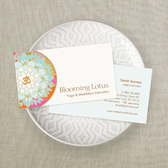 Om Symbol Lotus Mandala Yoga & Meditation Business Card (Creator Uploaded)