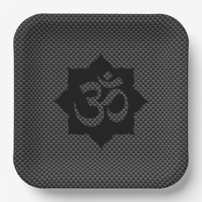 OM Symbol Lotus Spirituality Carbon Fibre Decor Paper Plate (Front)