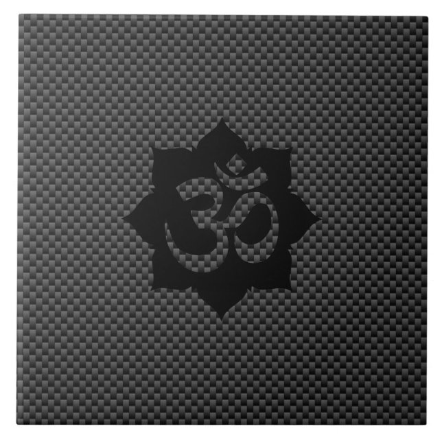 OM Symbol Lotus Spirituality Carbon Fibre Decor Tile (Front)
