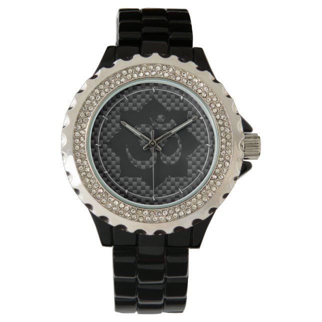 OM Symbol Lotus Spirituality Carbon Fibre Decor Watch (Front)
