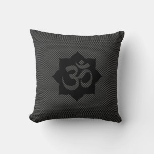 OM Symbol Lotus Spirituality in Carbon Fibre Style Cushion