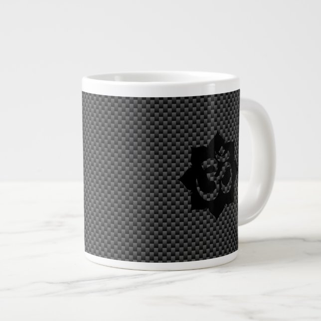 OM Symbol Lotus Spirituality in Carbon Fibre Style Large Coffee Mug (Front Right)