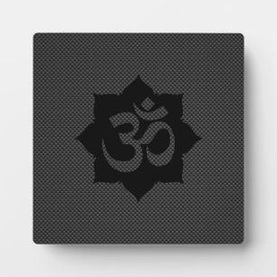 OM Symbol Lotus Spirituality in Carbon Fibre Style Plaque