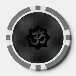 OM Symbol Lotus Spirituality in Carbon Fibre Style Poker Chips