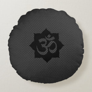 OM Symbol Lotus Spirituality Yoga Carbon Style Round Cushion
