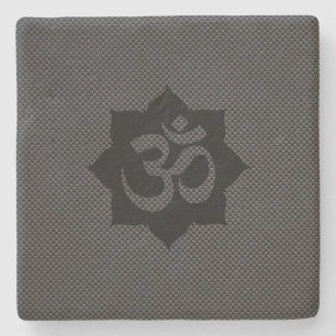 OM Symbol Lotus Spirituality Yoga Carbon Style Stone Coaster