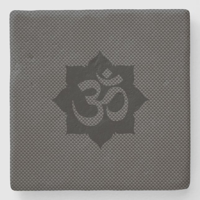 OM Symbol Lotus Spirituality Yoga Carbon Style Stone Coaster (Front)