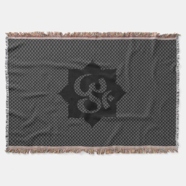 OM Symbol Lotus Spirituality Yoga Carbon Style Throw Blanket (Front)