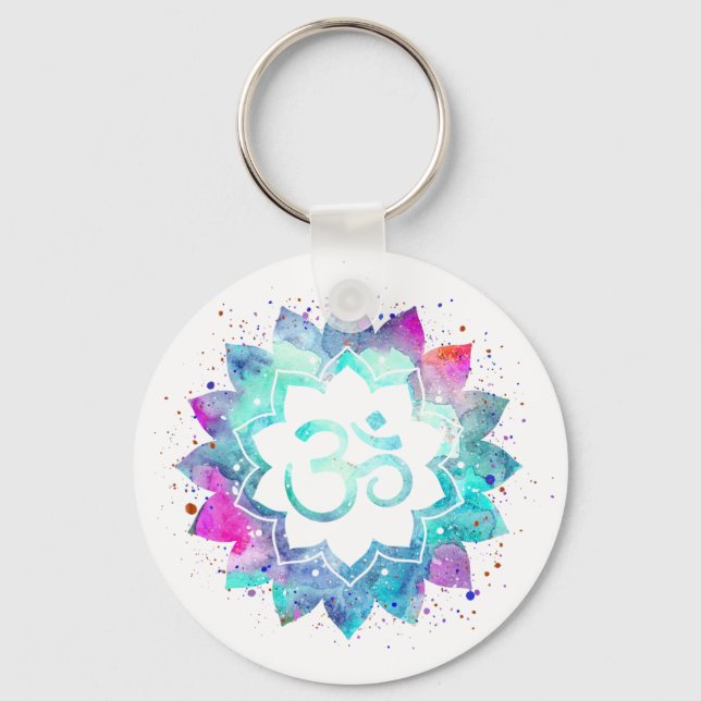 *~* OM Symbol Lotus Watercolor  Mandala Key Ring (Front)
