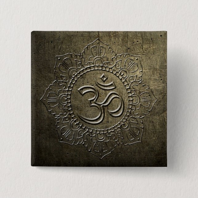 OM Symbol Mandala Bronze Metal effect 3 Button (Front)