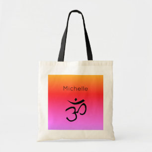 Om Symbol Monogram Rainbow Colours Tote Bag