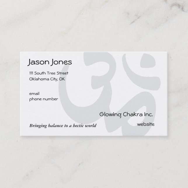 Om Symbol on front, 7 Chakras in a Circle on back Business Card (Front)