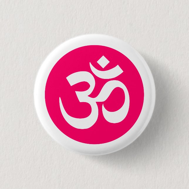 Om Symbol on White and Pink Badge (Front)