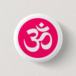 Om Symbol on White and Pink Badge