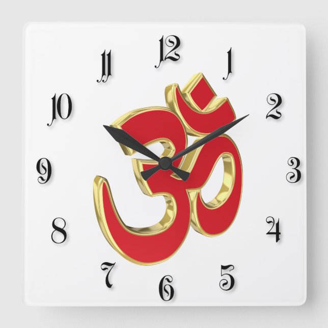 Om symbol square wall clock (Front)
