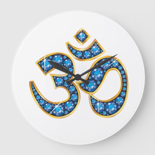 Om Symbol with Aquamarine Stones Large Clock (Front)