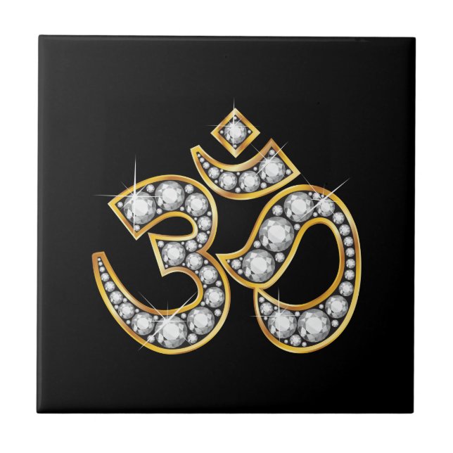 Om Symbol with "Diamond" Stones Tile (Front)