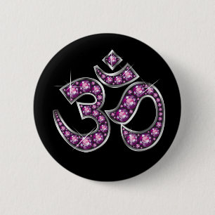 Om Symbol with "Garnet" Stones 6 Cm Round Badge