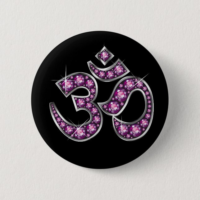 Om Symbol with "Garnet" Stones 6 Cm Round Badge (Front)