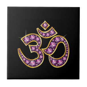 Om Symbol with "Garnet" Stones Tile