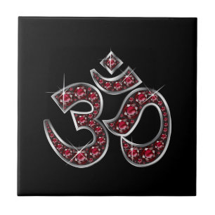Om Symbol with "Ruby" Stones Tile