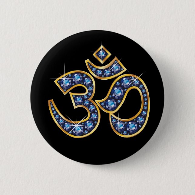 Om Symbol with "Sapphire" Stones 6 Cm Round Badge (Front)