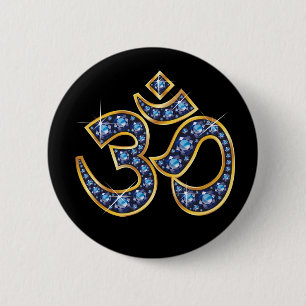 Om Symbol with "Sapphire" Stones 6 Cm Round Badge
