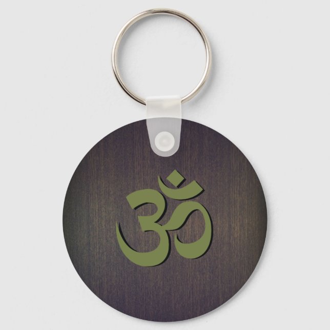 OM Symbol Wood Look Key Ring (Front)