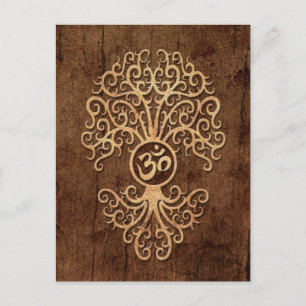 Om Tree with Wood Grain Effect Postcard