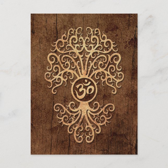Om Tree with Wood Grain Effect Postcard (Front)