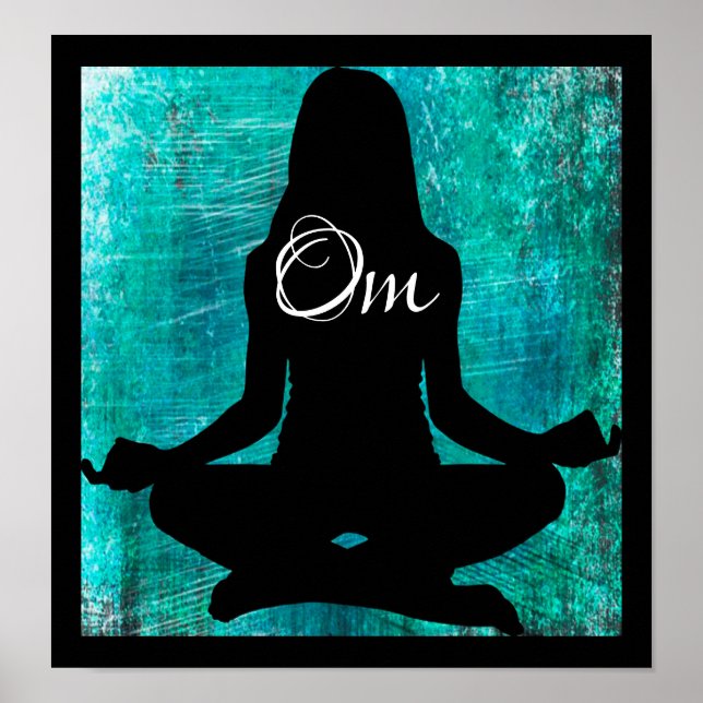 Om Turquoise and Black Women Meditating Yoga Poste Poster (Front)