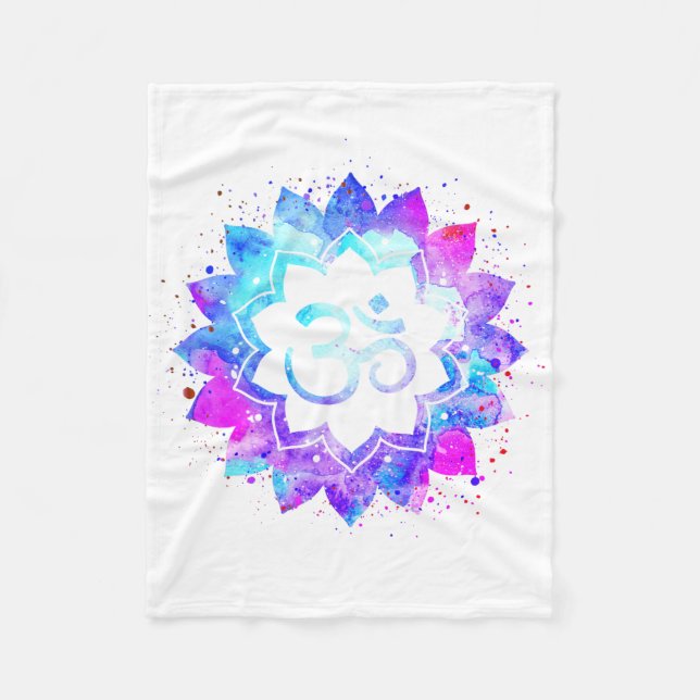 *~* OM White Pink Purple Lotus Flower Mandala Fleece Blanket (Front)