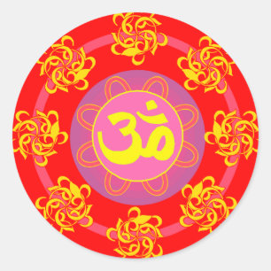 Om with Swirls and Colours! Classic Round Sticker