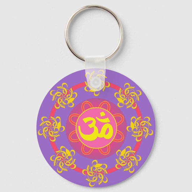 Om with Swirls and Colours! Key Ring (Front)