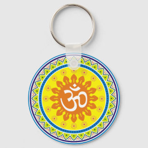 Om with Traditional Indian style Mandana Key Ring