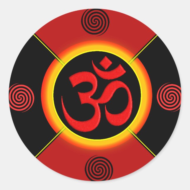 OM Yantra Red/Black/Gold Classic Round Sticker (Front)