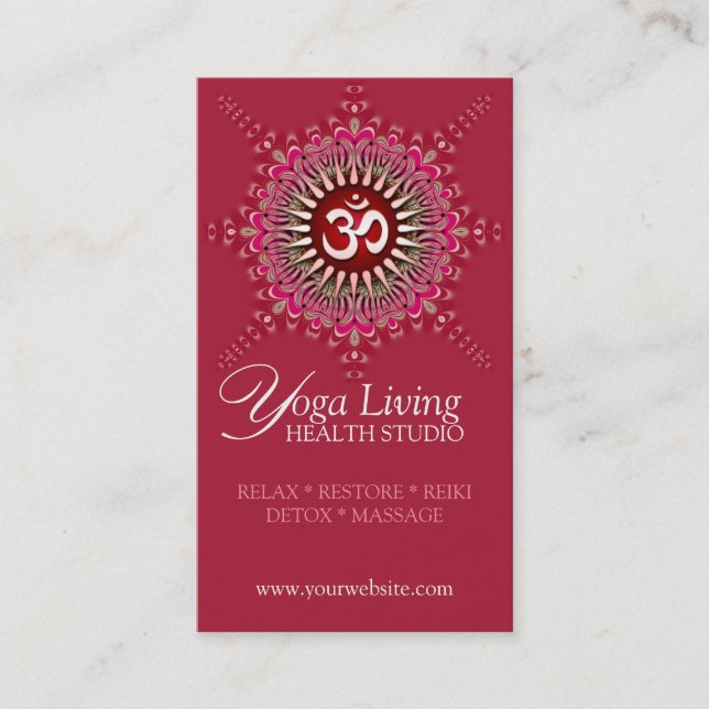 Om Yoga Pink Energy Healing New Age Business Cards (Front)
