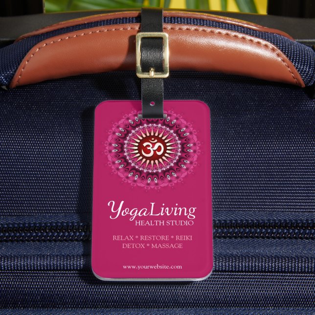 Om Yoga Pink Mandala New Age Luggage Tag (Front Insitu 2)