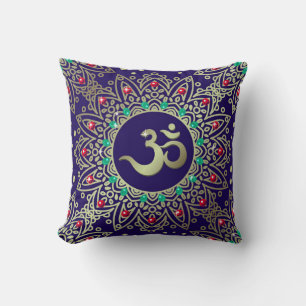 Om Yoga Symbol Mandala Blue Red Teal Cushion