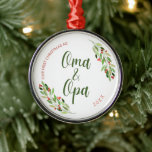 Oma and Opa first Christmas  Metal Ornament<br><div class="desc">Celebrate the new grandparents with this red and green modern watercolor Christmas holly design  - simply customize it with the year or click “customize further” to add more text,  change the background color or add a photo.</div>