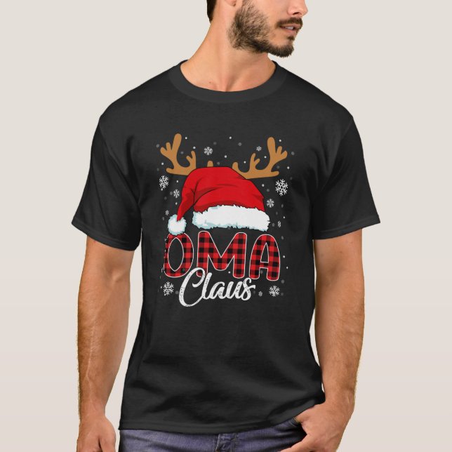 Oma Claus Santa Hat Christmas Red Plaid Matching F T-Shirt (Front)