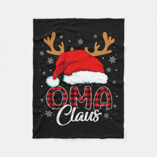 Oma Claus Santa Hat Reindeer Red Plaid Matching Fa Fleece Blanket