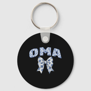 Oma Coquette Toile Blue Bow Floral Family Matching Key Ring