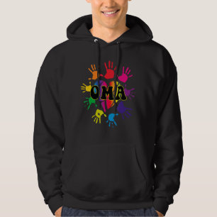 Oma Heart Hand Print Kids Handprint Grandma Mother Hoodie